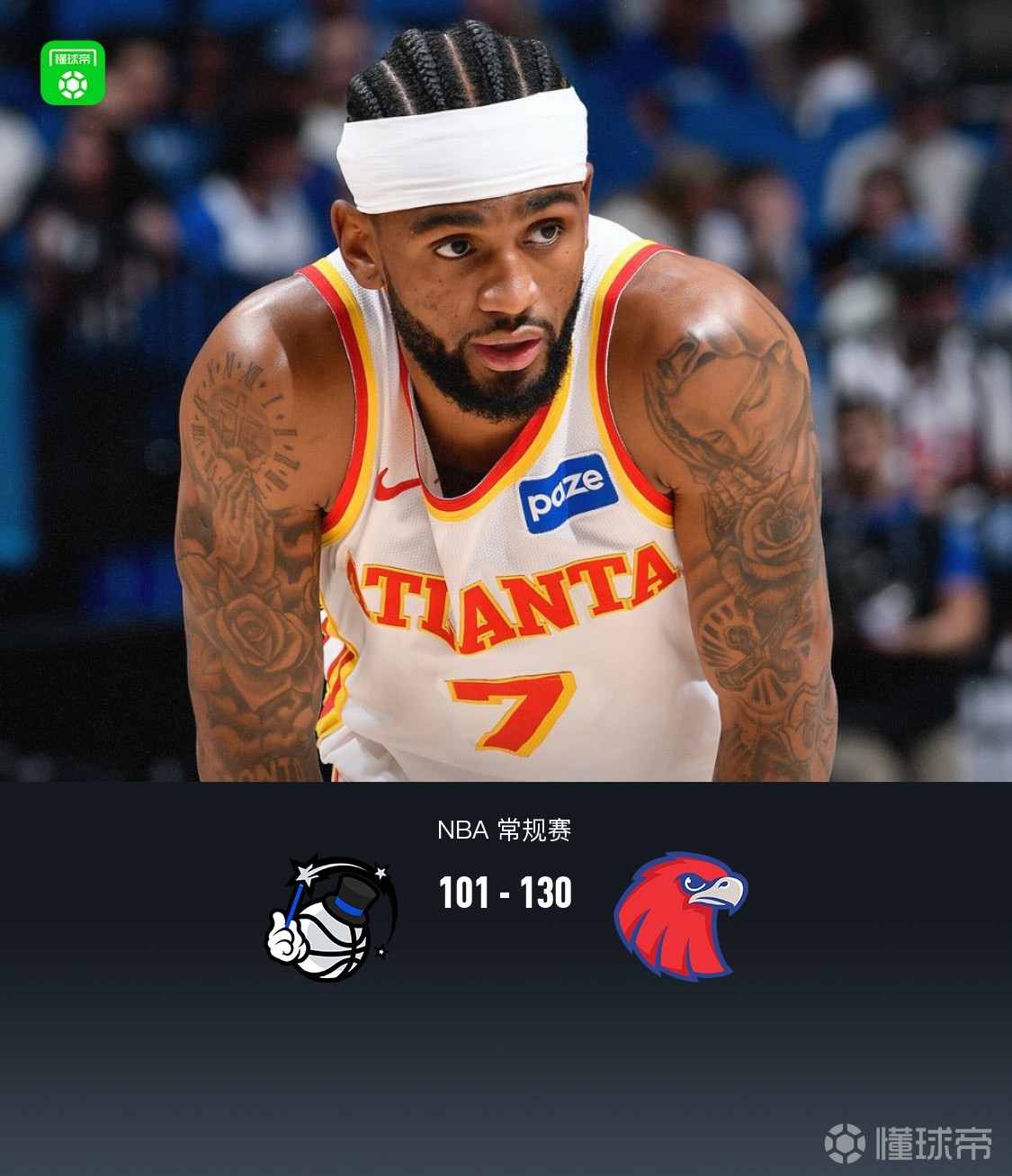 老鹰130-101大胜魔术取3连胜，亚历山大-沃克32分